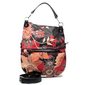 DESIGUAL‎ Red Black Floral Vegan Leather Shoulder Crossbody Purse Bag Handbag